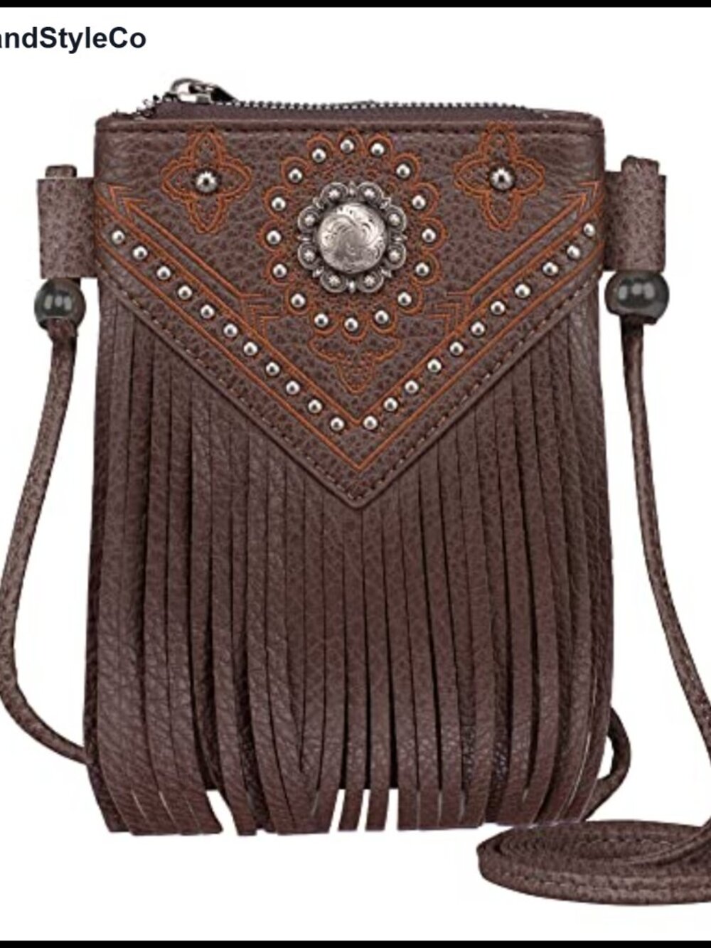 Western Crossbody Phone Purse with Fringe, Faux Leather, Small